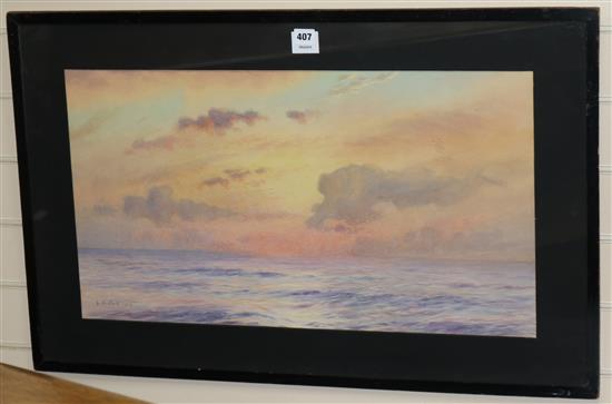 A.B. Cull, watercolour, Sunset over the sea, signed and dated 1929, 40 x 70cm